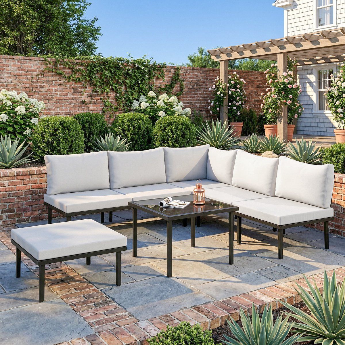 tuin loungeset hoek loungeset met salontafel en kussens