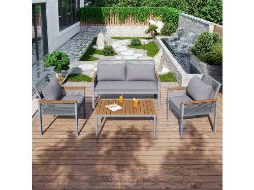 Tuin loungeset, tuinmeubelset met comfortabele kussens, dubbele bank
