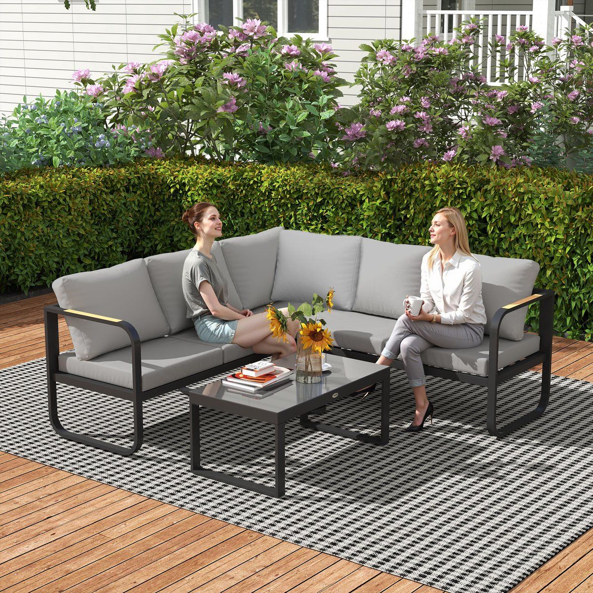 tuin loungeset verstelbare hoek loungeset met chaise longue