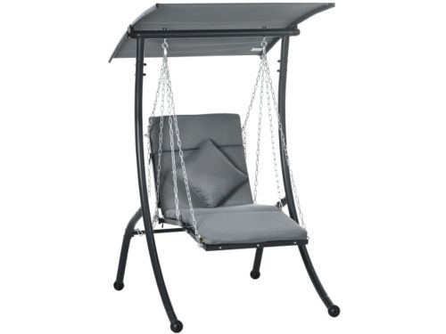 Tuin Schommelbank met Zonnedak 108x145x169cm Donkergrijs Stalen Frame Antislip Voetjes