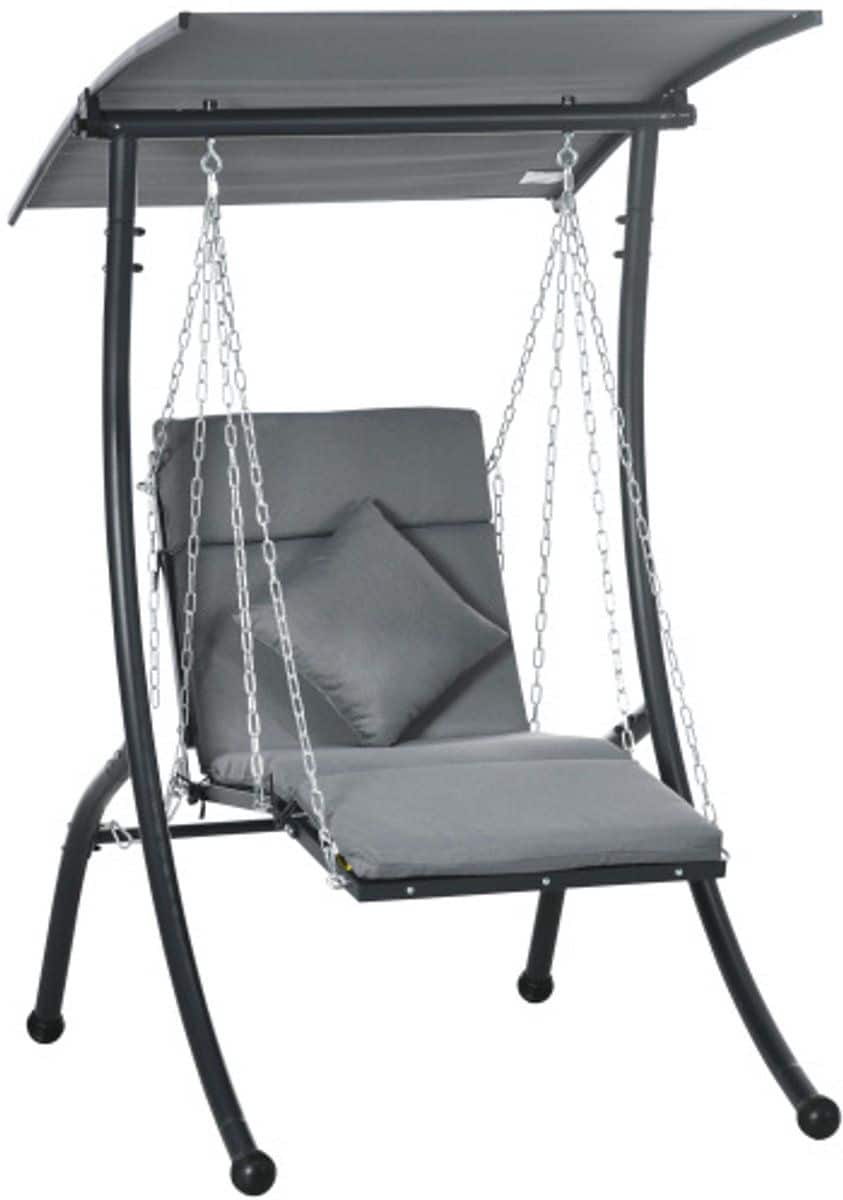 tuin schommelbank met zonnedak 108x145x169cm donkergrijs stalen frame antislip voetjes