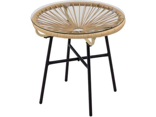Tuin tafel koffietafel bijzettafel 50x50x50 cm beige gehard glazen blad
