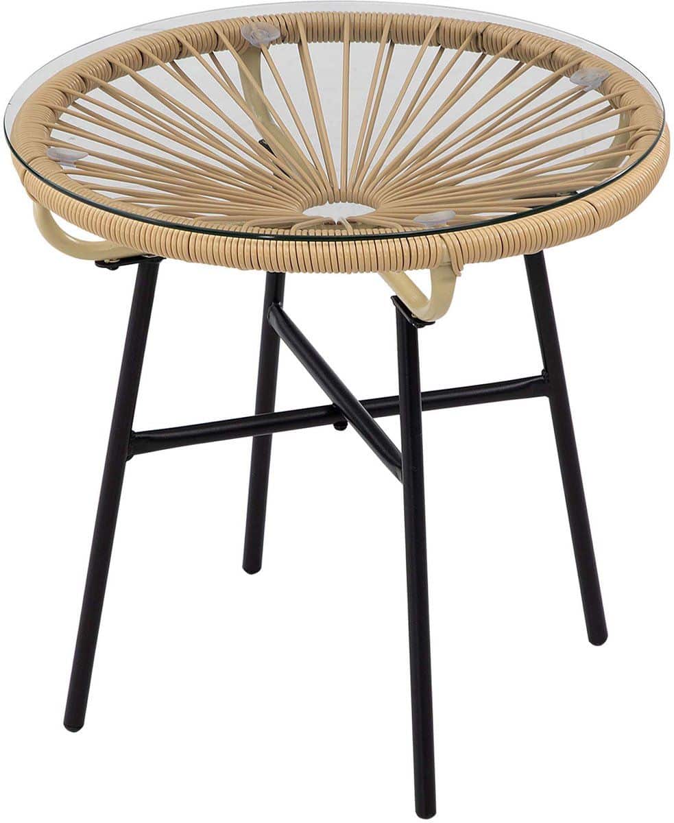 tuin tafel koffietafel bijzettafel 50x50x50 cm beige gehard glazen blad