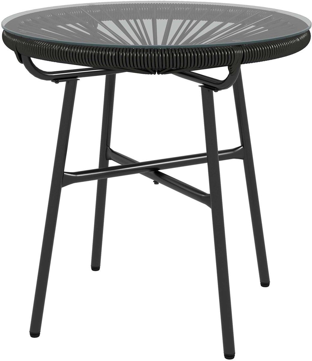 tuin tafel koffietafel bijzettafel 50x50x50 cm zwart gehard glazen blad