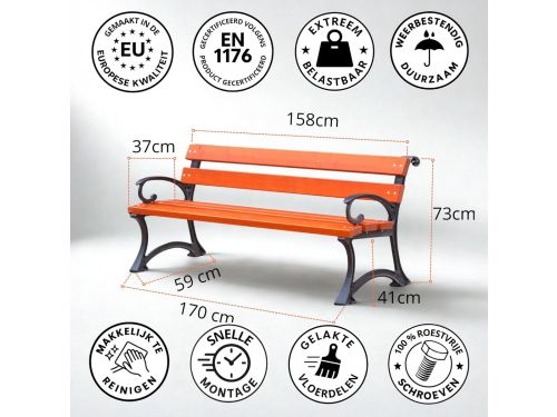 Tuinbank 170x59x73 cm - Robuuste Houten & Gietijzeren Parkbank met