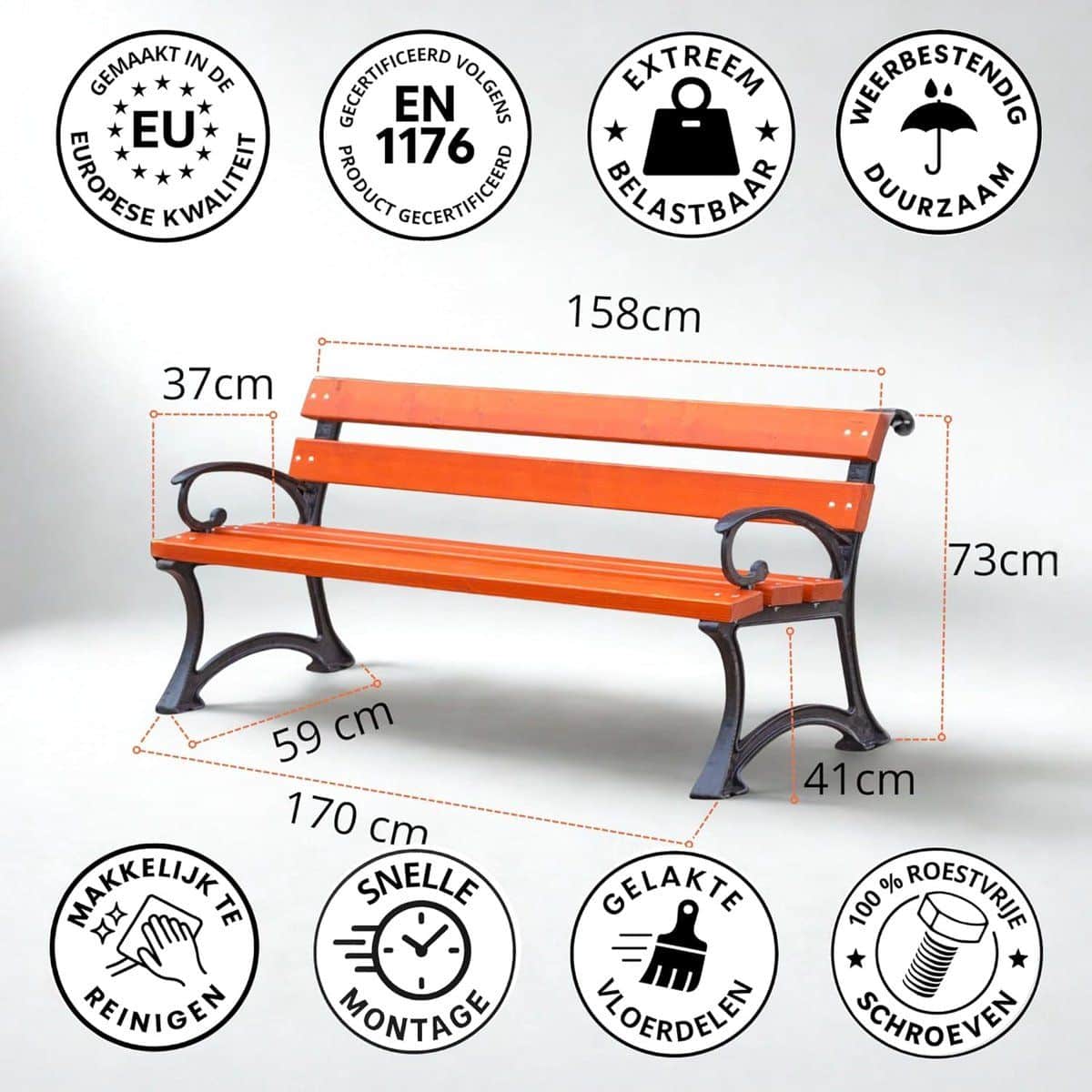 tuinbank 170x59x73 cm robuuste houten & gietijzeren parkbank met