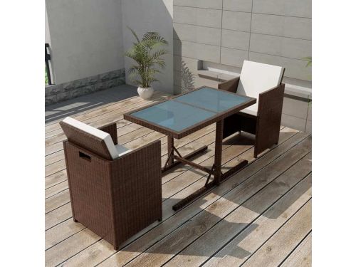 Tuinbank Meubelsets 3-delig. Bistroset met kussen Poly Rattan Bruin