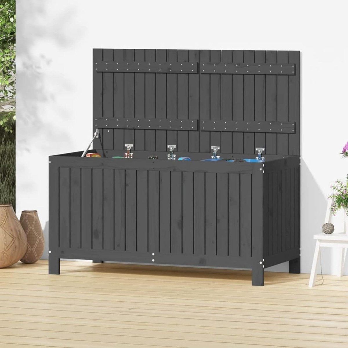 tuinbox hout opbergbox buiten tuinspullen opbergen deksel