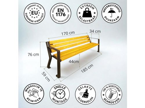 Tuinglasbank 185 cm Gegalvaniseerd Staal Thermisch Gelakt Weerbestendig Hout Scandinavisch