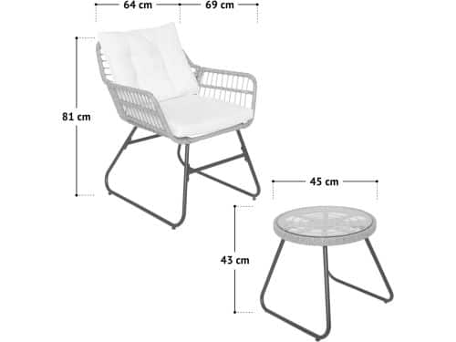 Tuinlounge 3-delig ABTkantoor Amalfi - 2-Persoons Rotan Balkonset met Kussens