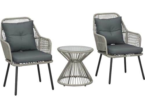 Tuinmeubel, bistroset, 3-delig, stalen frame, 2 stoelen + 1 ronde