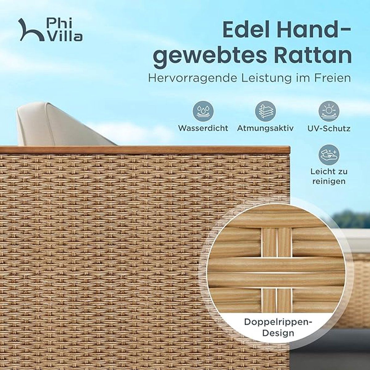 tuinmeubelset 3 delig rotan loungeset met chaise longue, 2