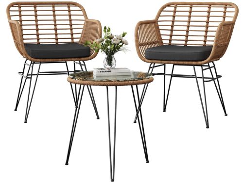 Tuinmeubelset Bistroset 3-delig, Rattan Stoelen met Afneembare Kussens en Tafel
