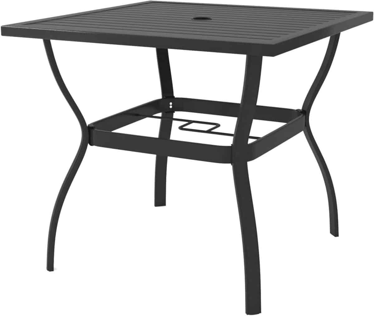 tuintafel balkontafel klaptafel buiten genieten met parasolgat