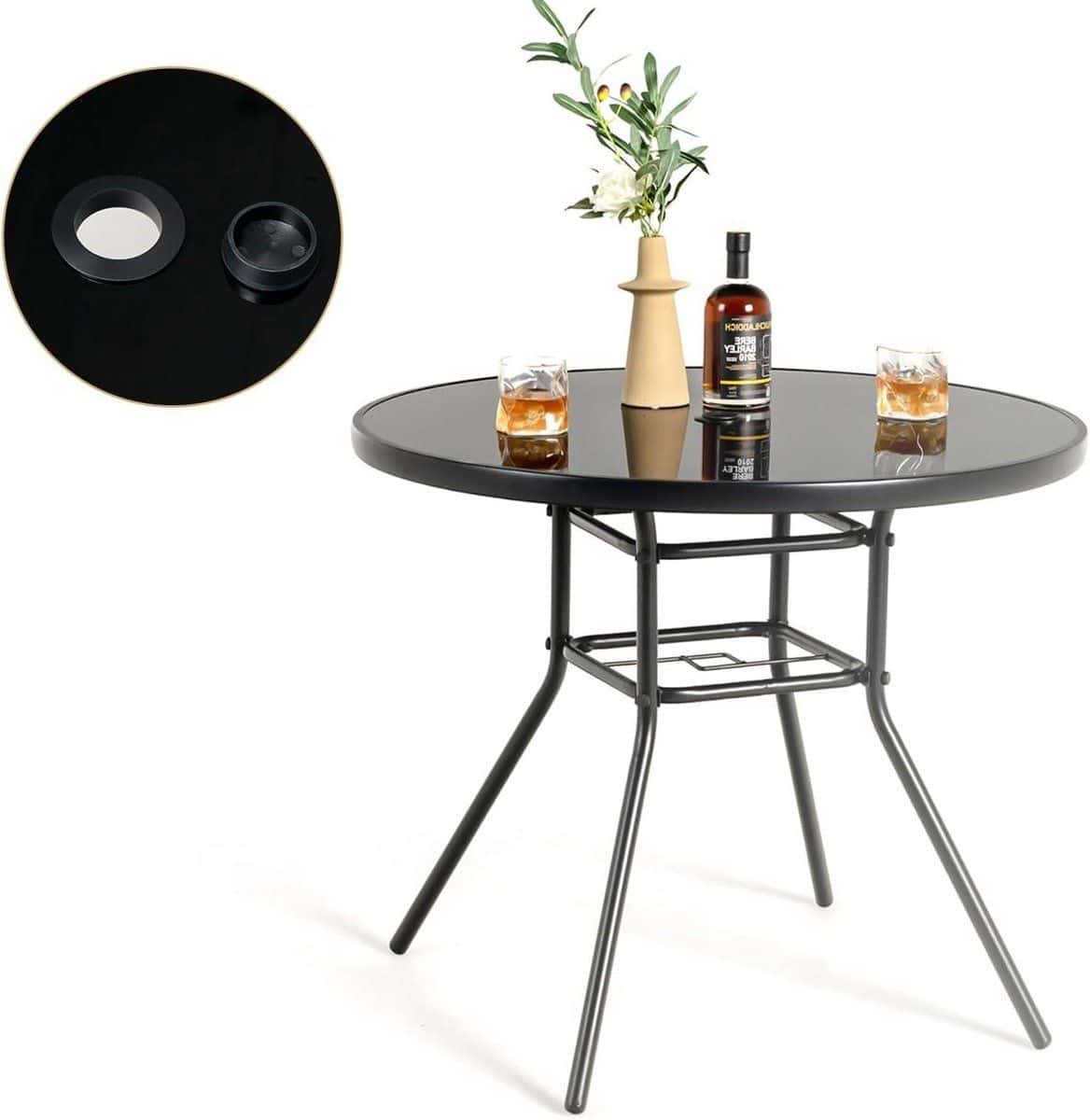 tuintafel rond balkontafel bijzettafel buiten eten parasolgat