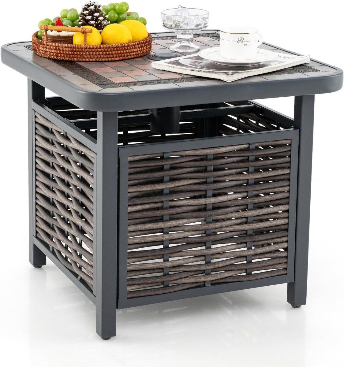 tuintafel rotan bijzettafel terras buiten ontspannen schaakbordpatroon