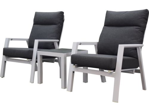 Vegas lounge balkonset 3 delig verstelbaar aluminium wit