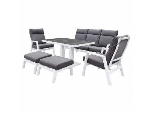 Vegas stoel bank dining loungeset 6 delig verstelbaar aluminium wit