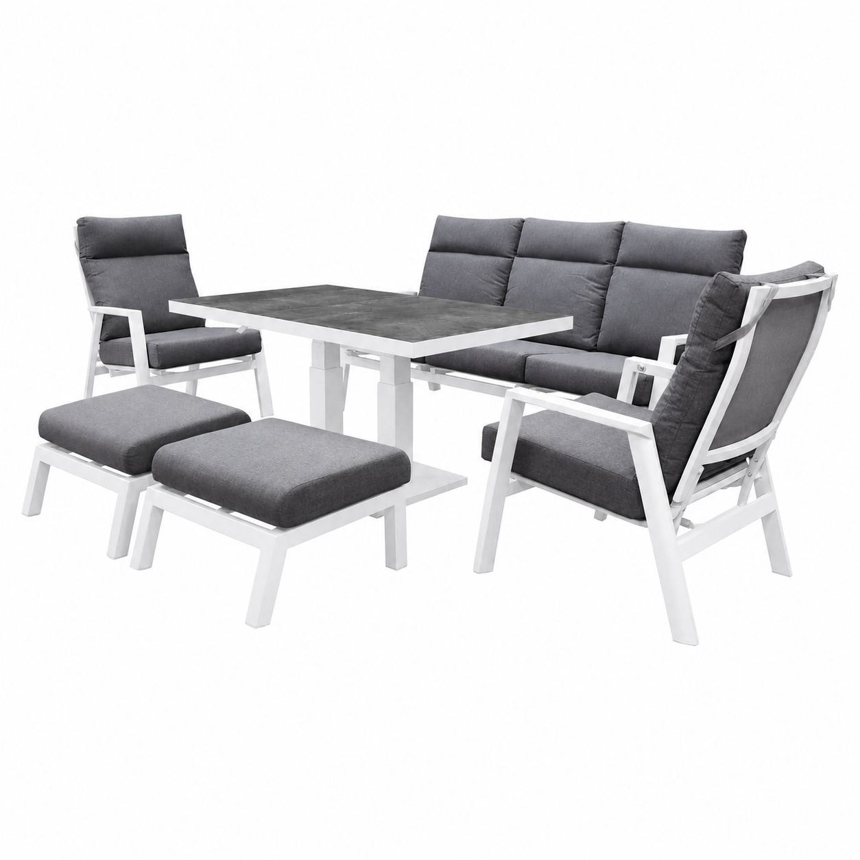 vegas stoel bank dining loungeset 6 delig verstelbaar aluminium wit