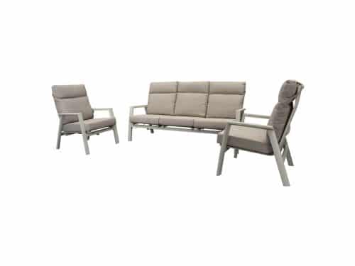 Vegas stoel bank loungeset 3 delig verstelbaar aluminium latte