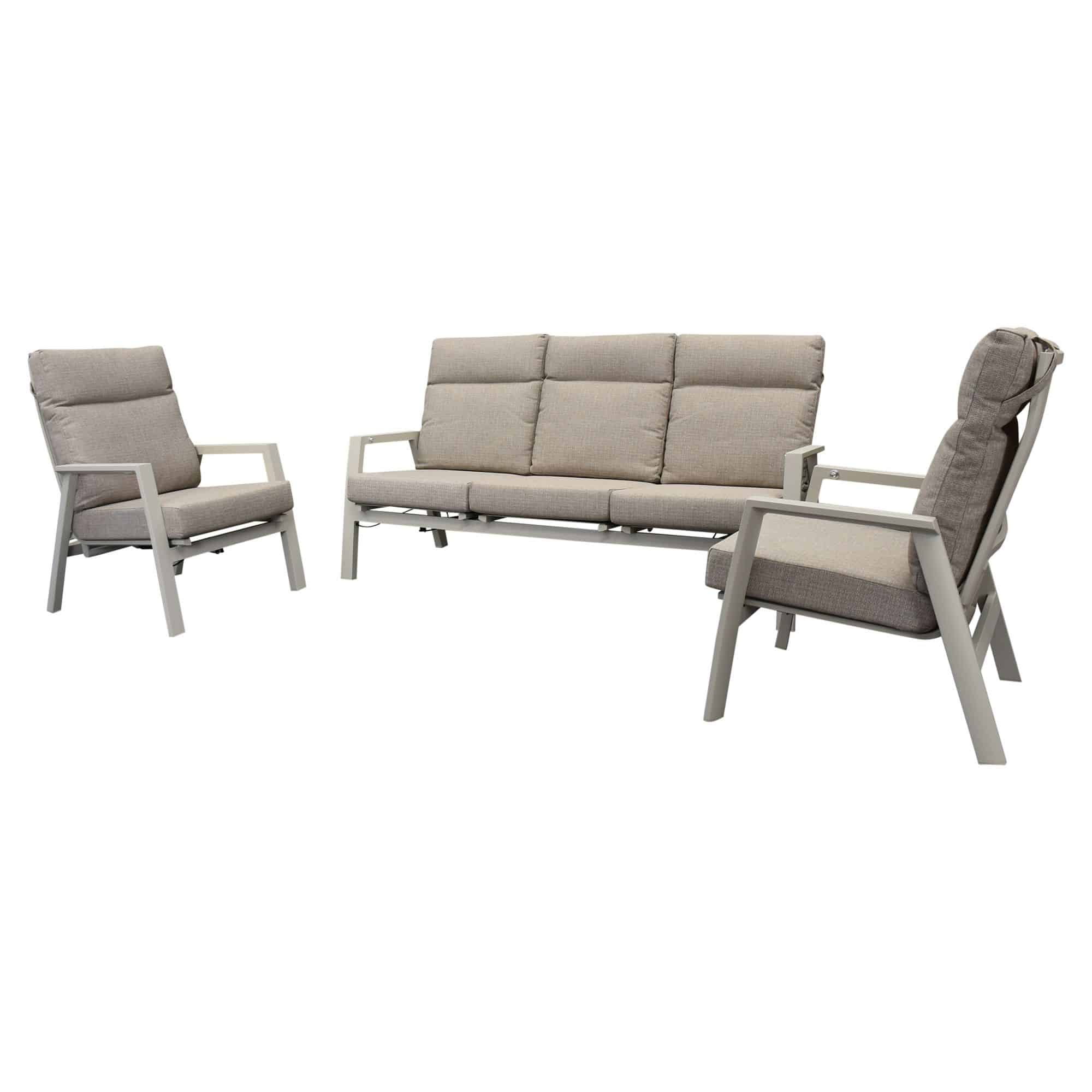 vegas stoel bank loungeset 3 delig verstelbaar aluminium latte