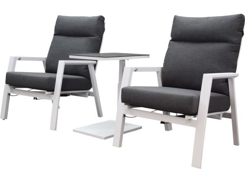 Vegas Tracy lounge balkonset 3 delig verstelbaar wit aluminium