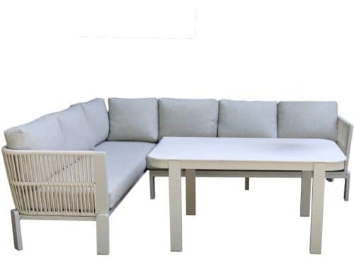 Veneto dining hoek loungeset 3 delig aluminium latte zand rope