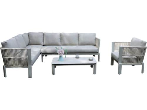 Veneto hoek loungeset 4 delig aluminium latte zand rope