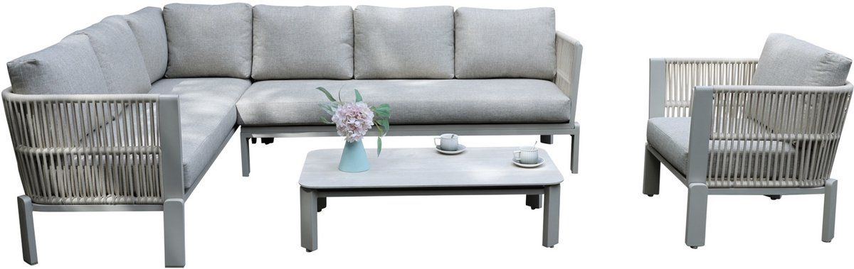 veneto hoek loungeset 4 delig aluminium latte zand rope