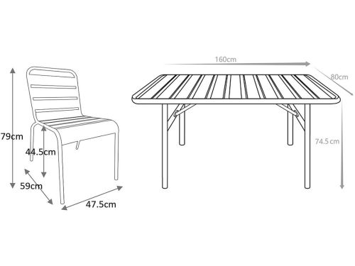 Vente-unique Metalen tuinset met een tafel van 160 cm lang