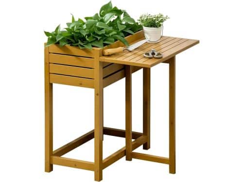 Verhoogd bed, bloembak, kruidenbed met opklapbaar tafelblad voor tuin
