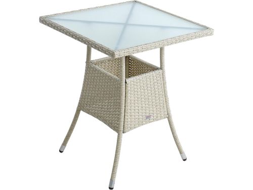 Vierkante Bijzettafel Tuin of Balkon - Polyrattan met Melkglas Tafelblad
