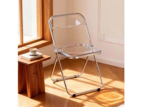 Vouwstoel, Transparante Stapelbare Stoel met Chroom Frame, Moderne Plastic Stoel