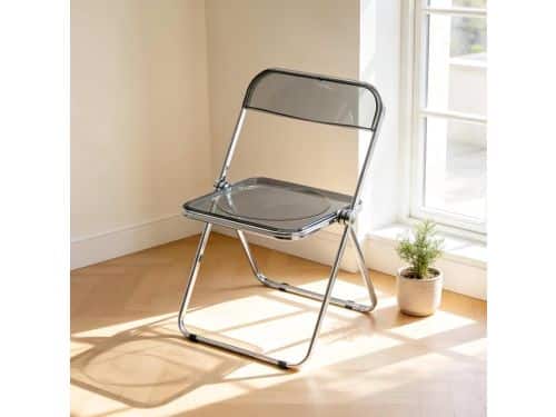 Vouwstoel, Transparante Stapelbare Stoel met Chroom Frame, Moderne Plastic Stoel