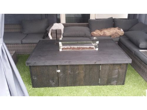 Vuurtafel Block Terrasverwarmer Black Wash steigerhout 100x150x50cm