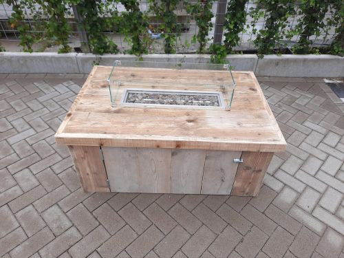 Vuurtafel Block Terrasverwarmer Gebruikt steigerhout 80x120x50cm