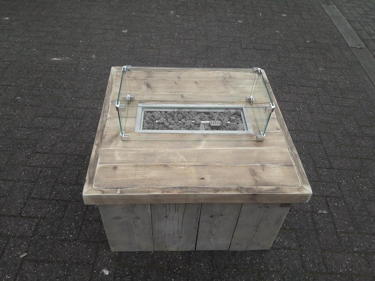 vuurtafel block terrasverwarmer gebruikt steigerhout 80x80x50cm
