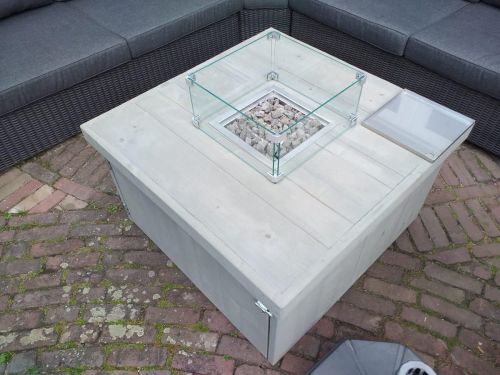 Vuurtafel Block Terrasverwarmer Grey Wash steigerhout 100x100x50cm
