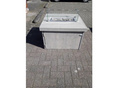 Vuurtafel Block Terrasverwarmer Grey Wash steigerhout 80x80x50cm