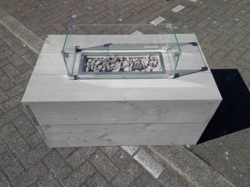 Vuurtafel Boxxx Terrasverwarmer Grey Wash steigerhout 60x100x50cm