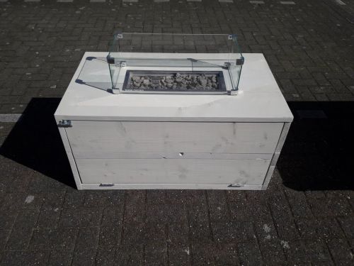 Vuurtafel Boxxx Terrasverwarmer White Wash steigerhout 60x100x50cm