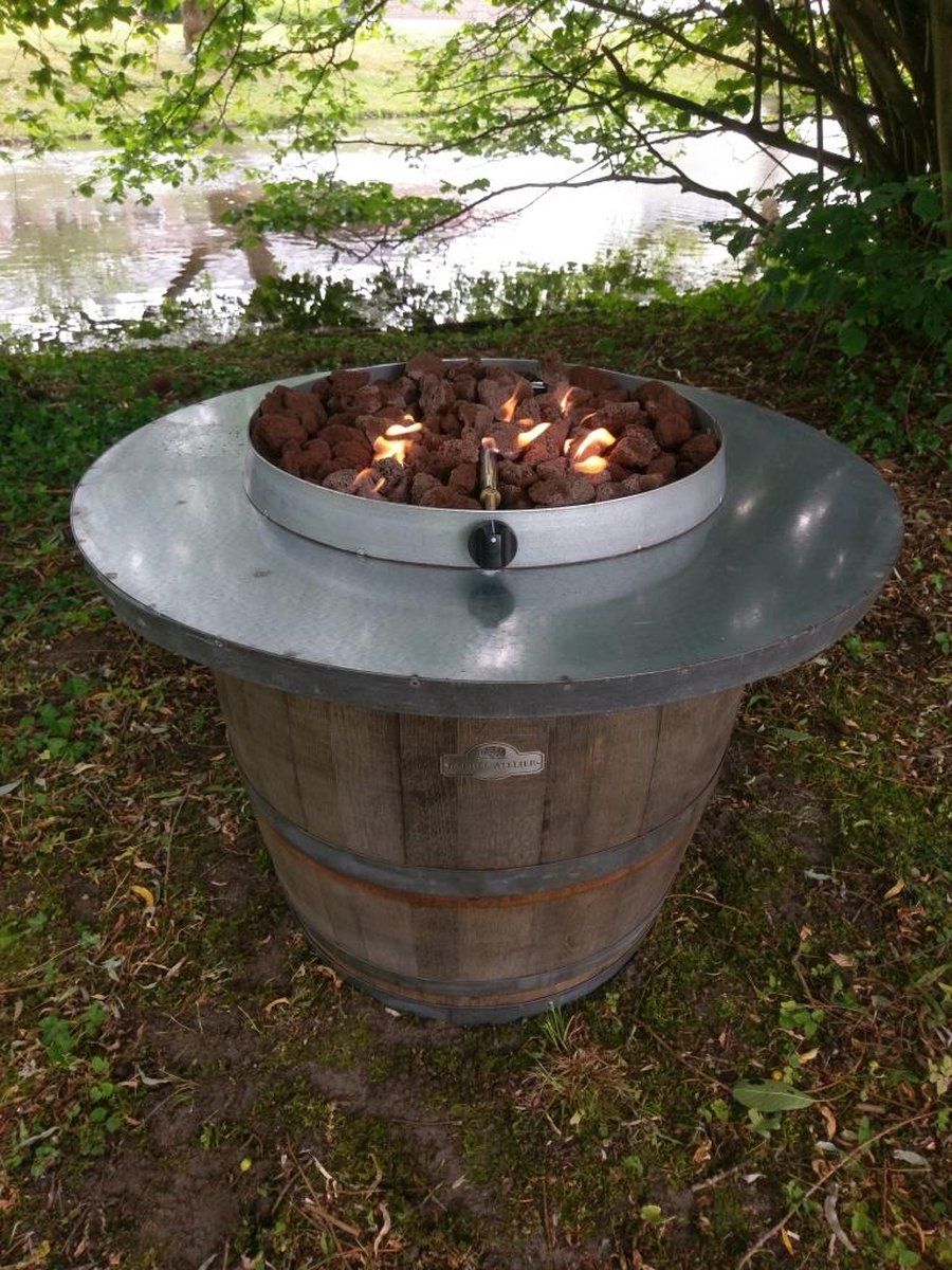 vuurtafel “glü” van eiken wijnvat gas vuurtafel voor tuin