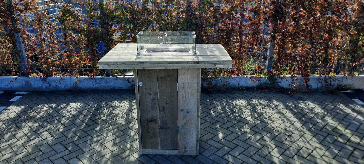 vuurtafel sta tafel ”celebration” terrasverwarmer gebruikt steigerhout 80x120x110cm