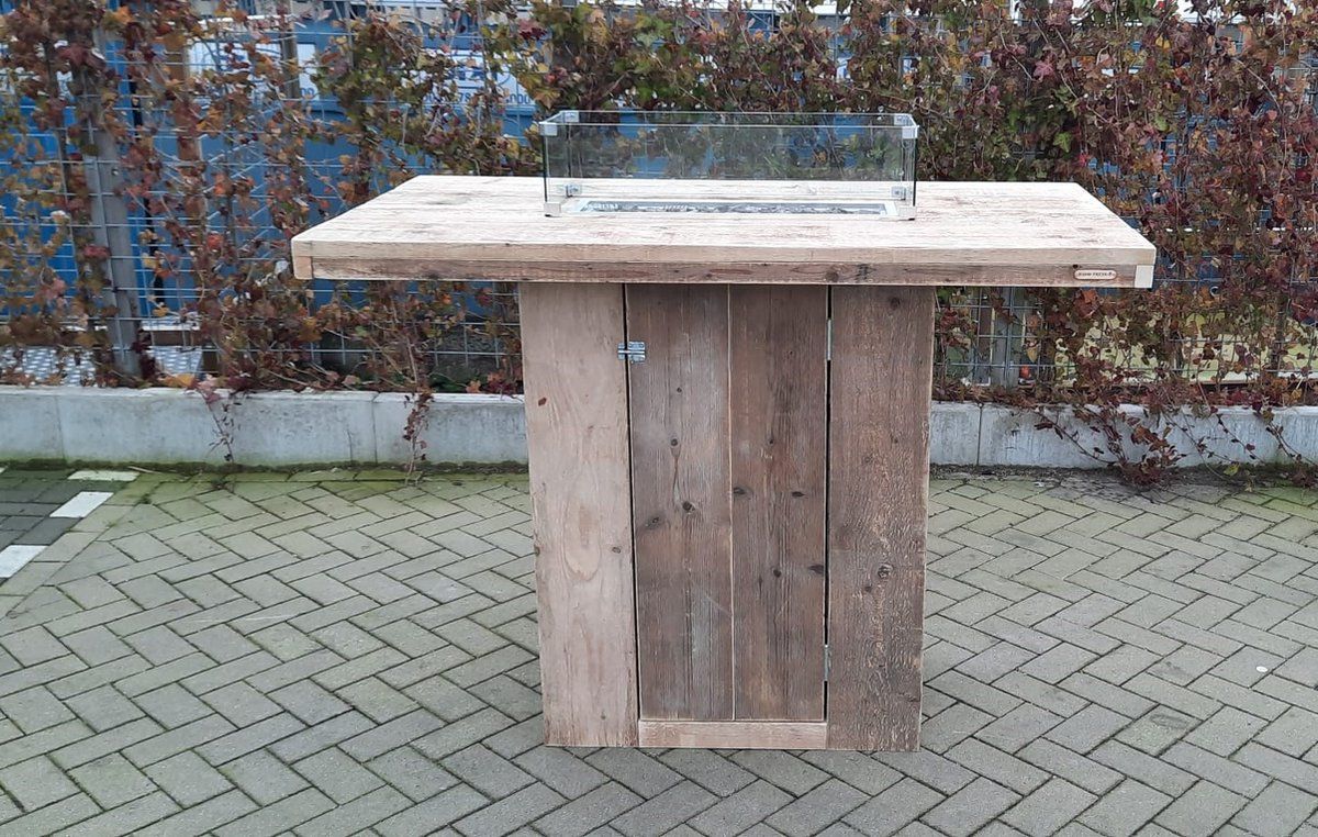 vuurtafel sta tafel ”celebration” terrasverwarmer gebruikt steigerhout 80x150x110cm