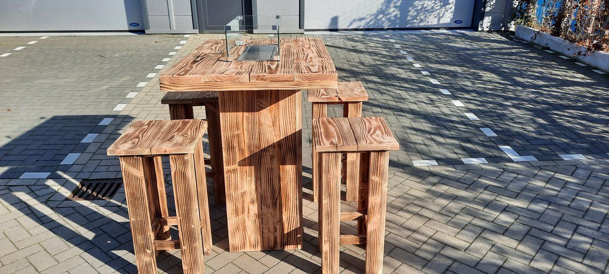 vuurtafel sta tafel set “celebration” van douglas burnd hout 80x120cm