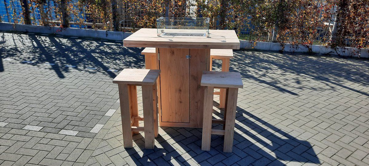 vuurtafel sta tafel set “celebration” van douglas hout 80x120cm