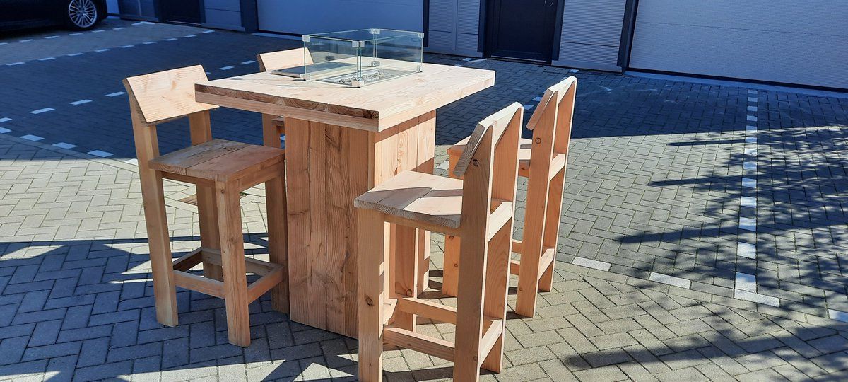 vuurtafel sta tafel set “celebration” van douglas hout 80x120cm