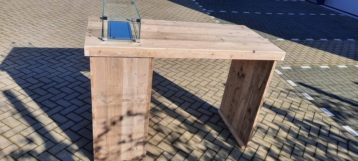 vuurtafel statafel “split” terrasverwarmer gebruikt steigerhout 80x160x110cm