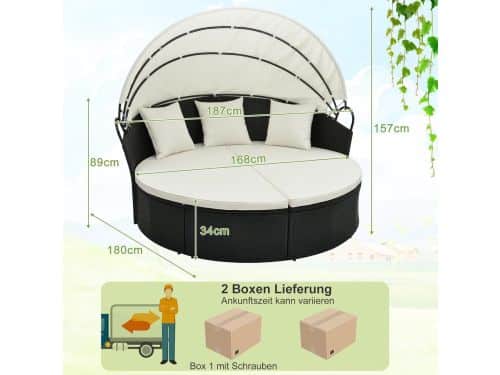 Wicker Zonne Eiland 187x180 cm met Opklapbaar Dak