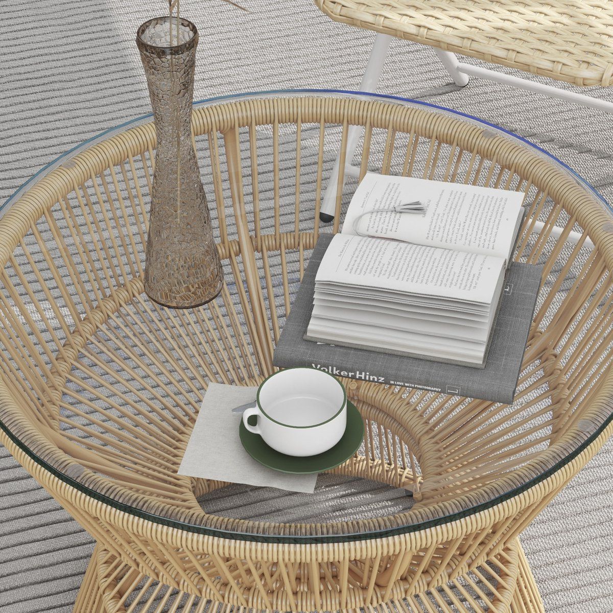 wishdor bijzettafel gehard glas en pe rattan boho